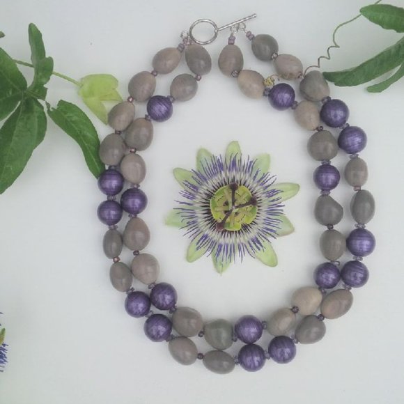 NWOT Kukua Nut and Beaded Purple and Grey Necklace - Picture 1 of 6
